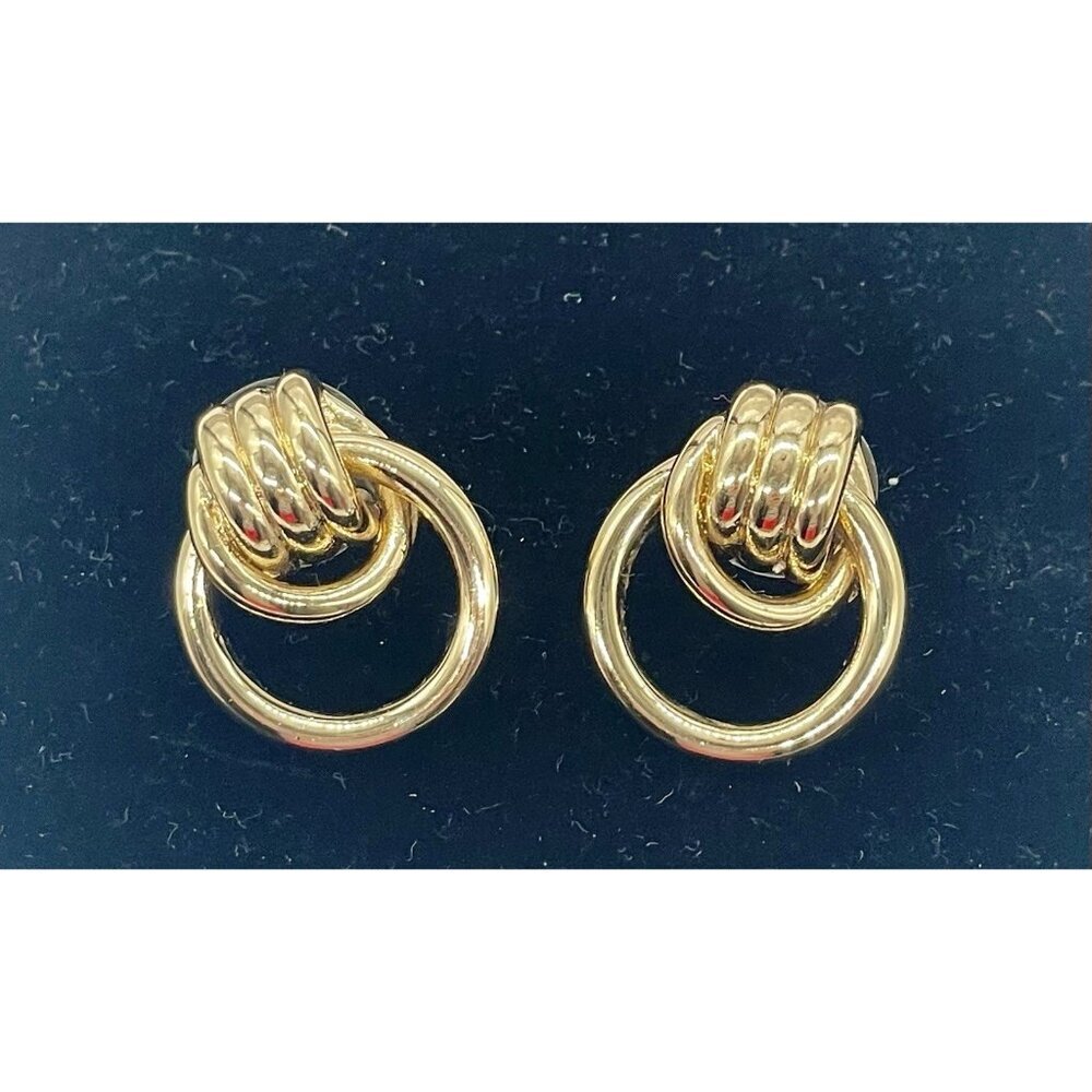 Vintage gold‎ tone knot Door Knocker earrings Post Jewelry Party Career Casual